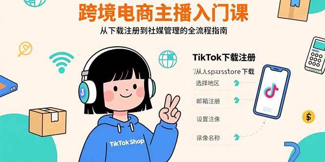 （15708期）跨境电商主播入门课，TikTok下载注册，支付工具配置，社媒账号管理全流程-优优云网创