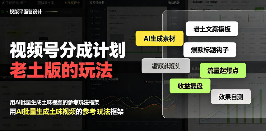 视频号分成计划老土版的玩法，流量爆炸，每天收益300+，纯靠AI生成，越土的玩法，越高级-优优云网创