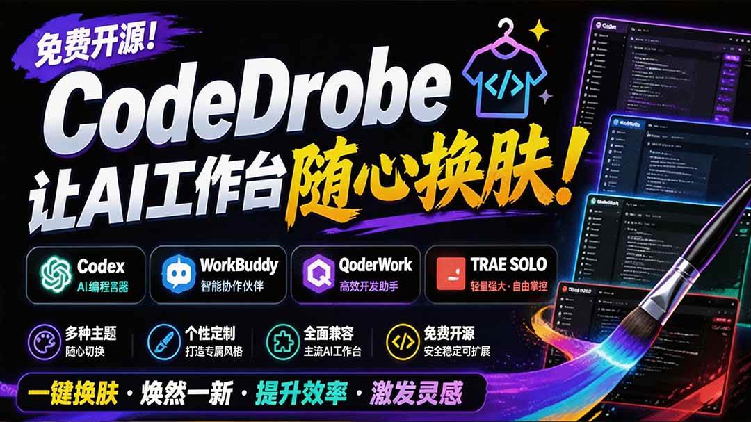 （19586期）免费开源的CodeDrobe，让AI工作台随心换肤，支持Codex、WorkBuddy等，免费且本地运行！-优优云网创