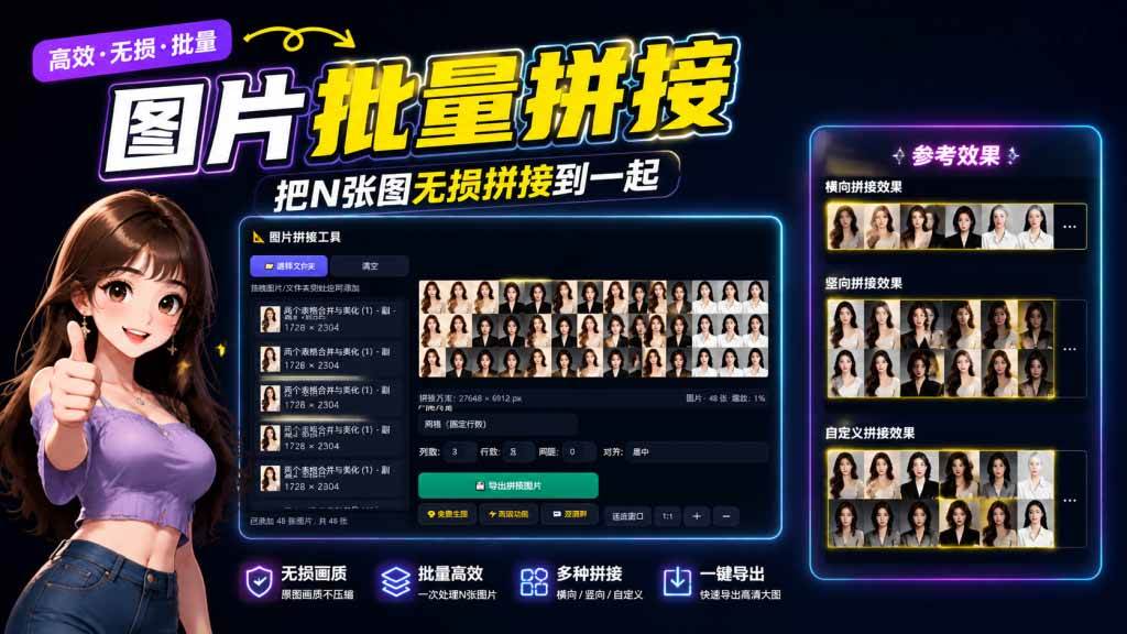 （20005期）图片批量拼接，把N张图无损拼接到一起，支持横向、竖向、自定义等功能-优优云网创
