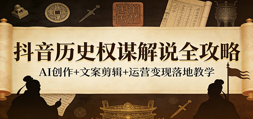 抖音历史权谋解说全攻略：AI创作+文案剪辑+运营变现落地教学-优优云网创