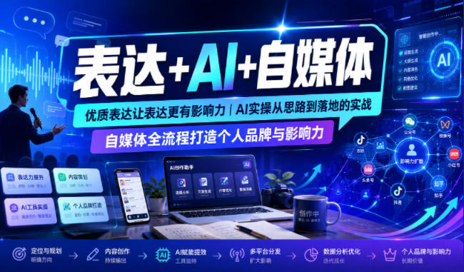 表达+AI+自媒体，优质表达让表达更有影响力|AI实操从思路到落地的实战|自媒体全流程打造个人品牌与影响力-优优云网创
