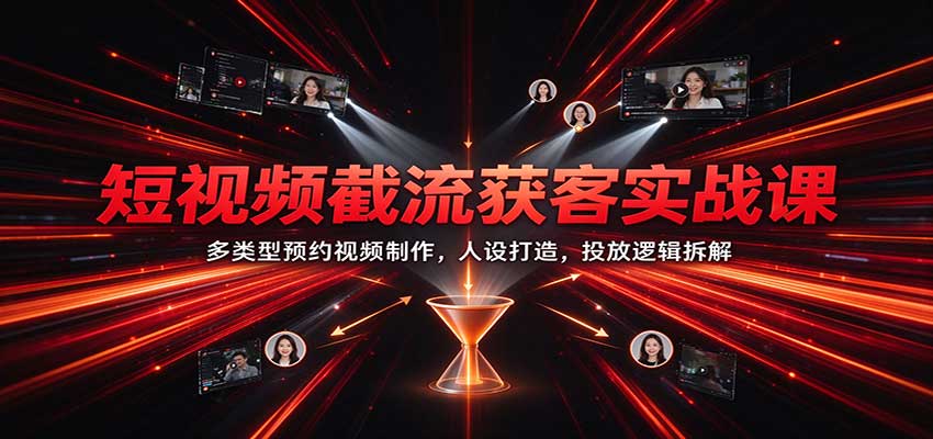 短视频截流获客实战课：多类型预约视频制作，人设打造，投放逻辑拆解-优优云网创