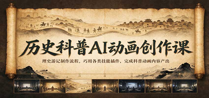 历史科普AI动画创作课：理史游记制作流程，巧用各类技能插件，完成科普动画内容产出-优优云网创