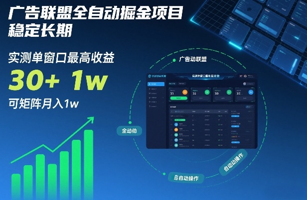 广告联盟全自动掘金项目,稳定长期,实测单窗口最高收益30+,可矩阵月入1w+【揭秘】-优优云网创