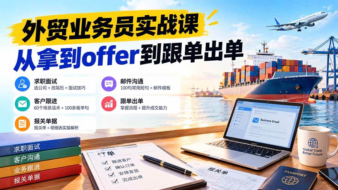 （20963期）外贸业务员从求职到出单实战课：教你筛选优质公司、优化简历、应对面试、客户跟进催单及出口报关操作篇-优优云网创