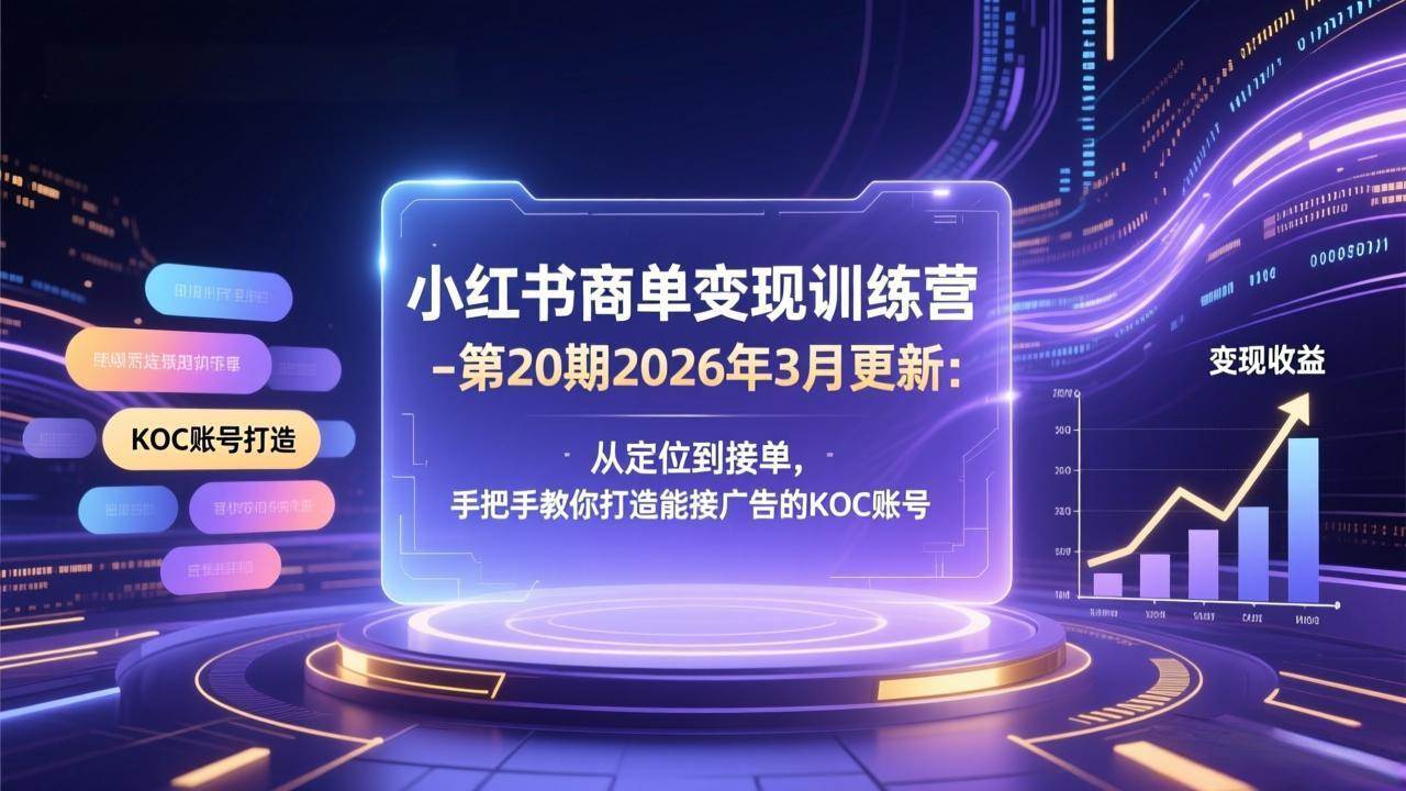 （17590期）小红书商单变现训练营-第20期26年3月更新：从定位到接单，手把手教你打造能接广告的KOC账号-优优云网创