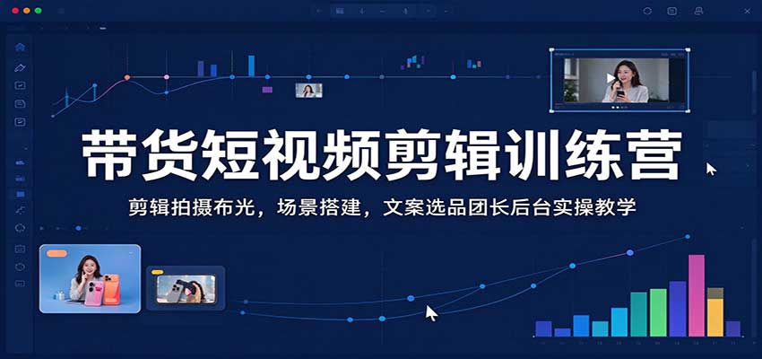 带货短视频剪辑训练营：剪辑拍摄布光，场景搭建，文案选品团长后台实操教学-优优云网创