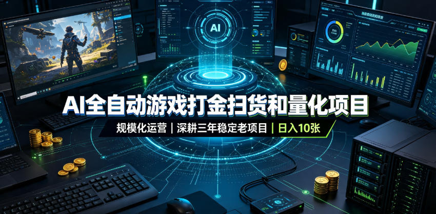 AI全自动游戏打金扫货和量化项目，规模化运营日入10张，深耕三年稳定老项目！【揭秘】-优优云网创