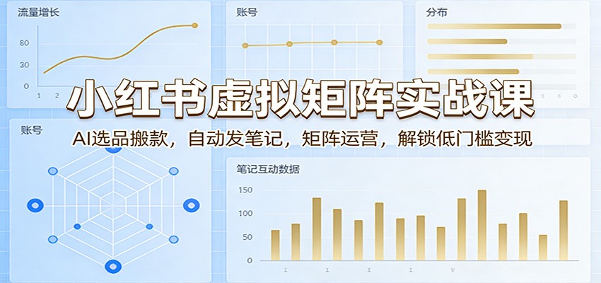 小红书虚拟矩阵实战课：AI选品搬款，自动发笔记，矩阵运营，解锁低门槛变现-优优云网创