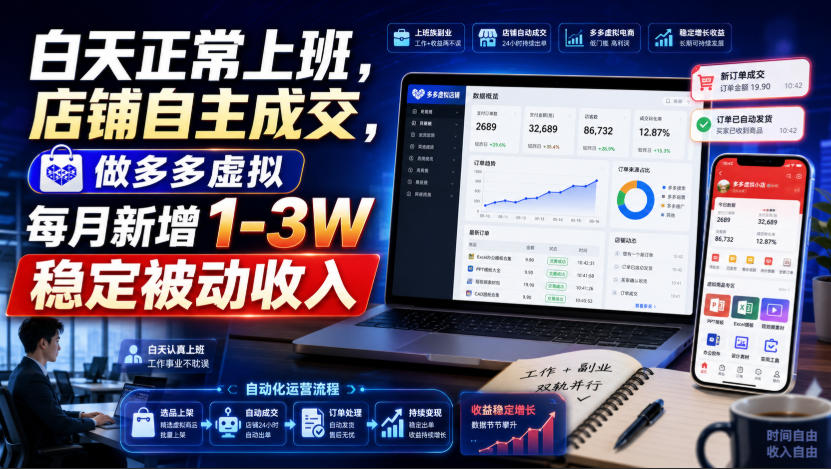 白天正常上班，店铺自主成交，做多多虚拟每月新增1-3W稳定被动收入【揭秘】-优优云网创