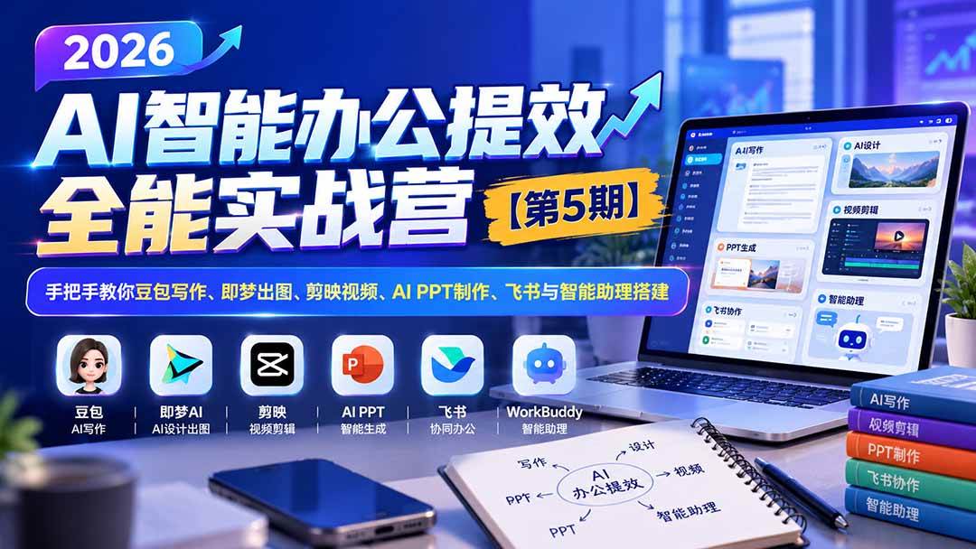 （21026期）2026AI智能办公提效实战营【第5期】-无水印：手把手教你豆包写作+即梦出图+剪映视频+AI PPT制作+飞书与智能助理搭建-优优云网创