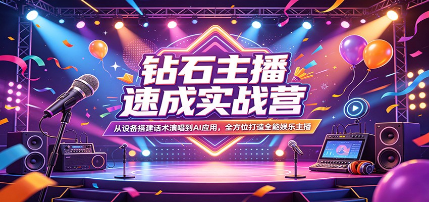 钻石主播速成实战营：从设备搭建话术演唱到AI应用，全方位打造全能娱乐主播-优优云网创