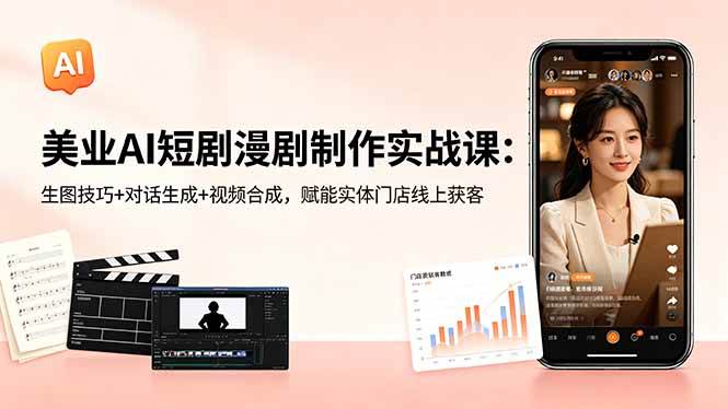 (18536期)美业AI短剧漫剧制作实战课:生图技巧+对话生成+视频合成,赋能实体门店线上获客-优优云网创