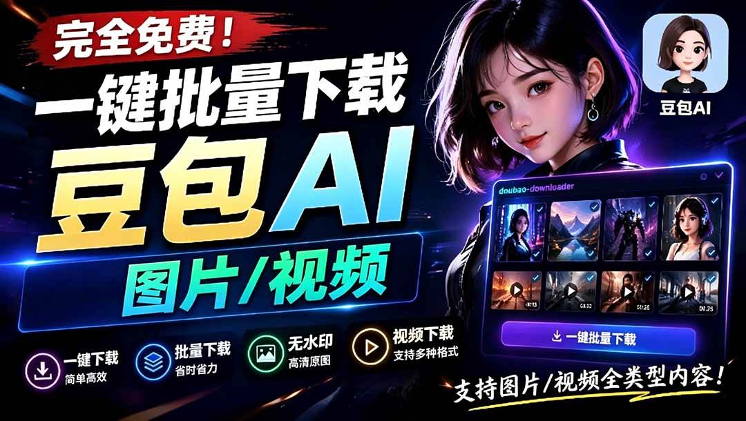 (19107期)Github最新发布!一键批量下载豆包AI无水印图片/视频,简单易用,自动解析提示词,doubao-downloader-优优云网创