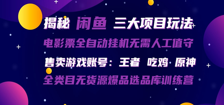 闲鱼三种玩法 全自动电影票 售卖游戏账号 爆品选品库训练营-优优云网创