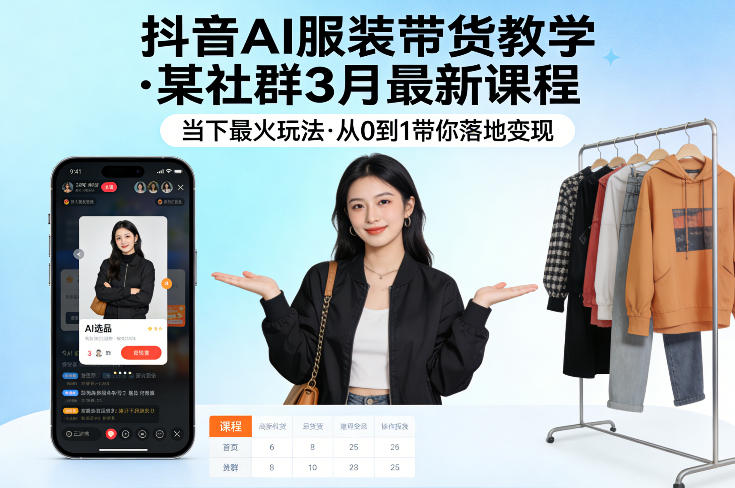 抖音AI服装带货教学，某社群3月最新课程，当下最火玩法，从0到1带你落地变现-优优云网创