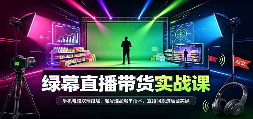 绿幕直播带货实战课：手机电脑双端搭建，起号选品爆单话术，直播间投流运营实操-优优云网创