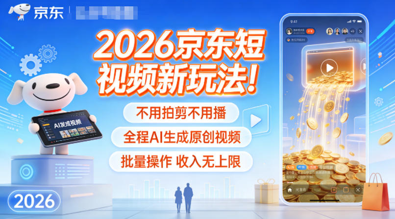 2026京东短视频新玩法!不用拍剪不用播,全程AI生成原创视频,批量操作收入无上限-优优云网创