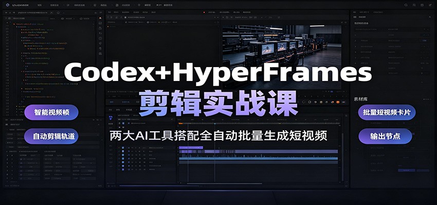 Codex+HyperFrames剪辑实战课:两大AI工具搭配全自动批量生成短视频-优优云网创