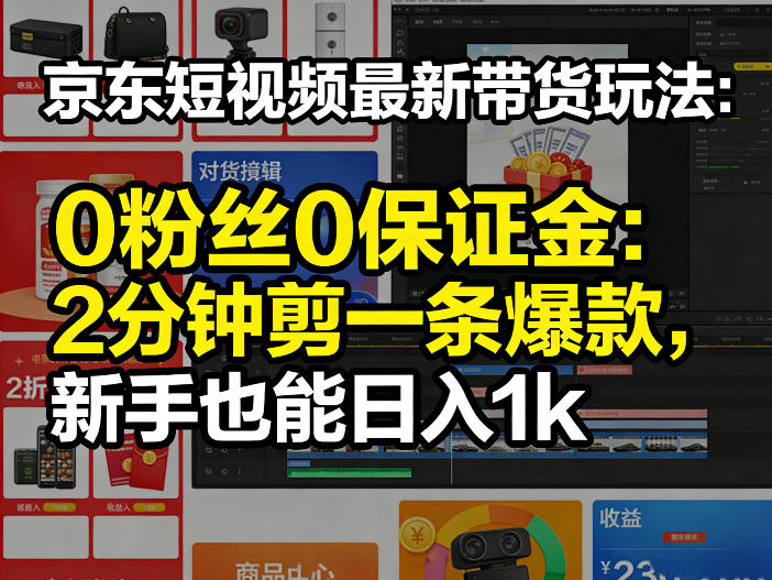 京东短视频最新带货玩法，0粉丝0保证金，2分钟剪一条爆款，新手也能日入1k+【揭秘】-优优云网创