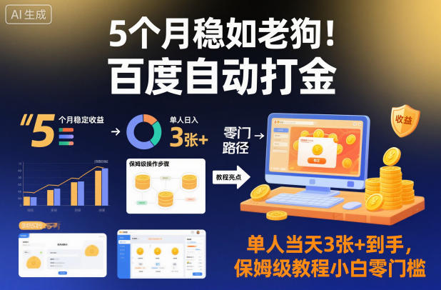 5个月稳如老狗！百度自动打金，单人当天3张+到手，保姆级教程小白零门槛【揭秘】-优优云网创