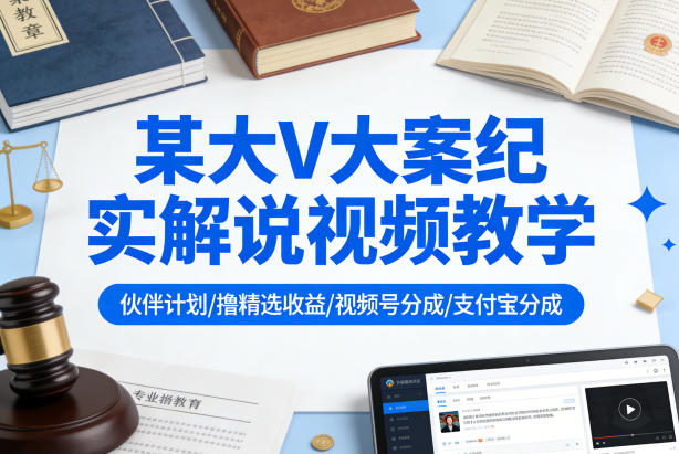 某大V大案纪实解说视频教学，可做伙伴计划、撸精选收益，视频号和支付宝分成计划均可-优优云网创