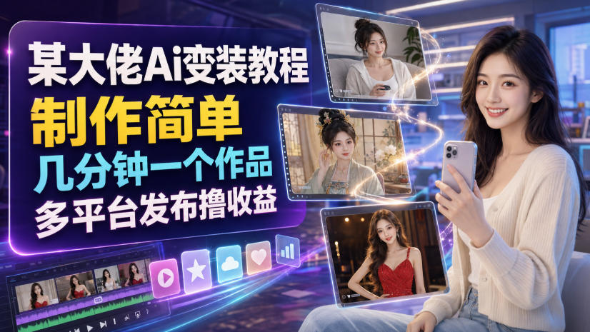 某大佬Ai变装教程，制作简单，几分钟一个作品，多平台发布撸收益-优优云网创