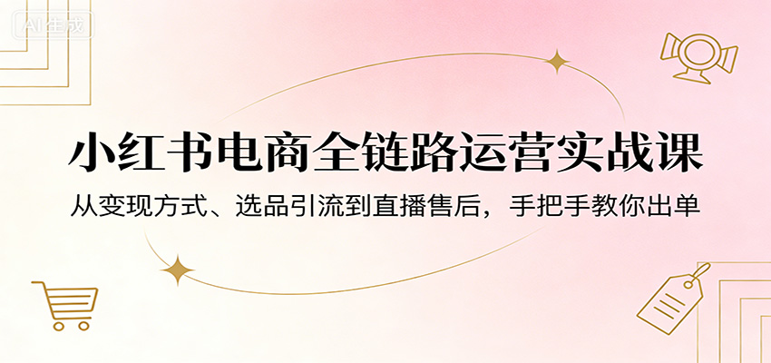 小红书电商全链路运营实战课：从变现方式、选品引流到直播售后，手把手教你出单-优优云网创