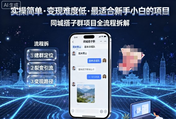 实操简单，变现难度低，最适合新手小白做的项目，每天轻松收入3张，同城搭子群项目全流程拆解-优优云网创
