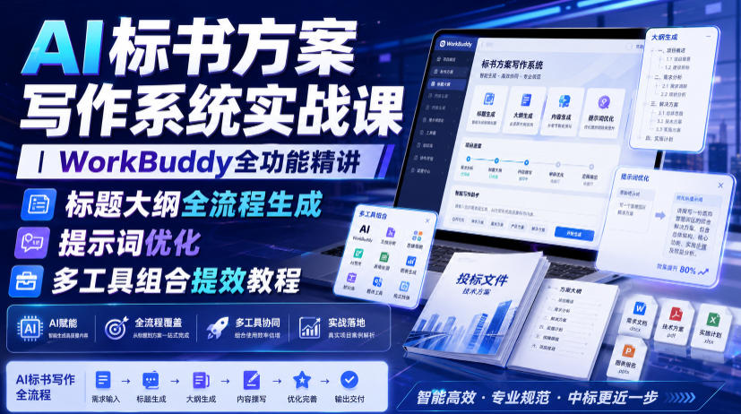 AI标书方案写作系统实战课｜WorkBuddy全功能精讲・标题大纲全流程生成・提示词优化・多工具组合提效教程-优优云网创