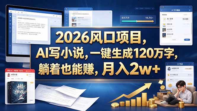 （20653期）2026 风口项目，AI 写小说，一键生成 120 万字，躺着也能赚，月入 2w +-优优云网创