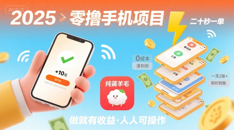 2025年零撸手机项目，二十秒一单，纯薅羊毛 一天2张+做就有【揭秘】-优优云网创