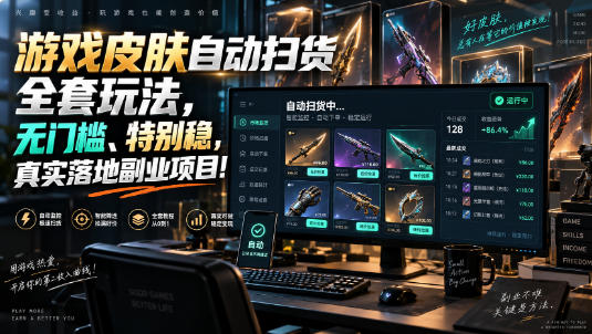 游戏皮肤自动扫货全套玩法，无门槛、特别稳，真实落地副业项目！【揭秘】-优优云网创