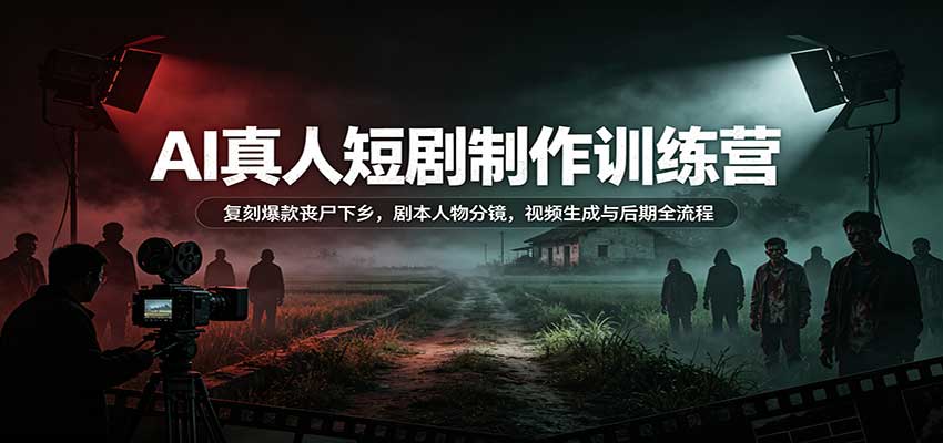 AI真人短剧制作训练营：复刻爆款丧尸下乡，剧本人物分镜，视频生成与后期全流程-优优云网创