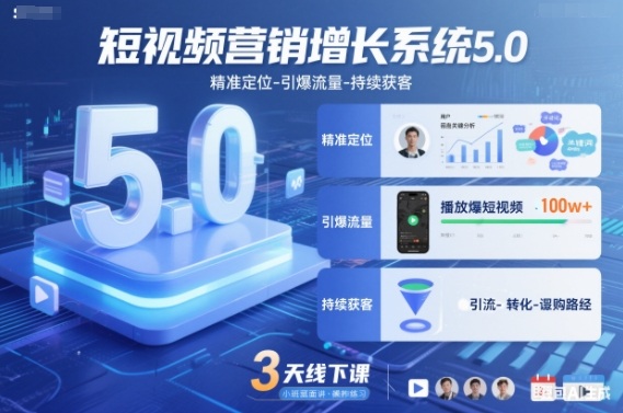 短视频营销增长系统5.0，精准定位-引爆流量-持续获客，3天线下课（音频+图片）-优优云网创