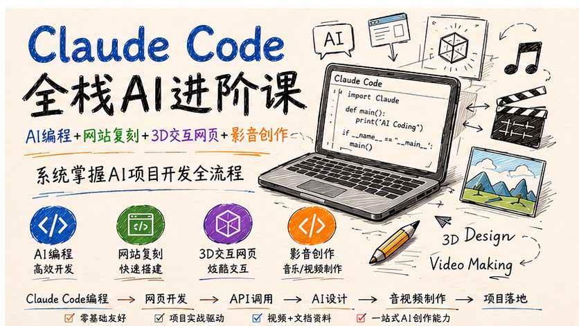 （19735期）Claude Code全栈AI进阶课；AI编程+网站复刻+3D交互网页+影音创作，系统掌握AI项目开发全流程-优优云网创
