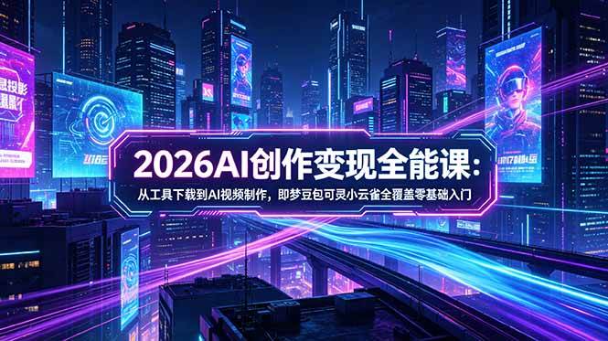 (18553期)2026AI创作变现全能课-更新5月:从工具下载到AI视频制作,即梦豆包可灵小云雀全覆盖零基础入门-优优云网创