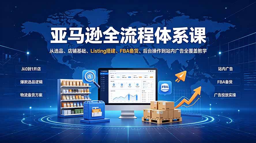 (19409期)亚马逊全流程体系课:从选品、店铺基础、Listing搭建、FBA备货、后台操作到站内广告全覆盖教学-优优云网创