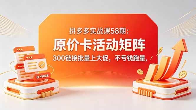 （18395期）拼多多实战课58期：原价卡活动矩阵，300链接批量上大促，不亏钱跑量-优优云网创