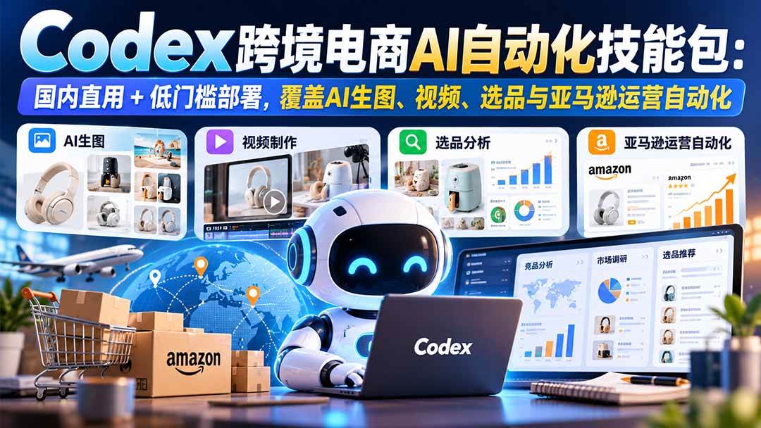 （20752期）【无水印】Codex跨境电商AI自动化技能包：国内直用+低门槛部署，覆盖AI生图、视频、选品与亚马逊运营自动化-优优云网创