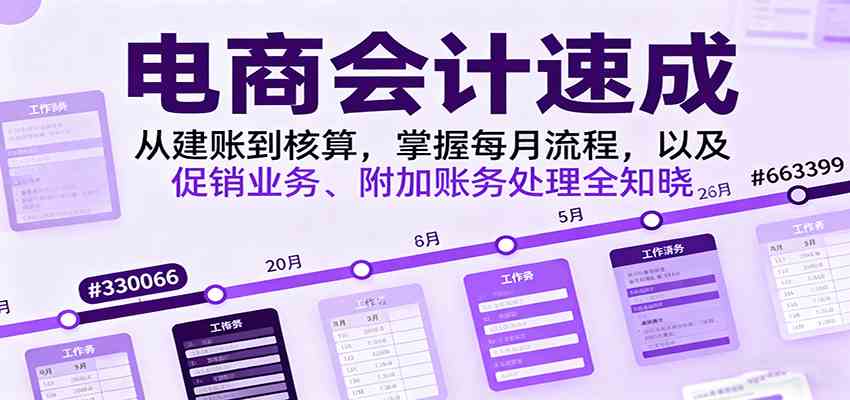 电商会计速成，从建账到核算，掌握每月流程，以及促销业务、附加账务处理全知晓-优优云网创
