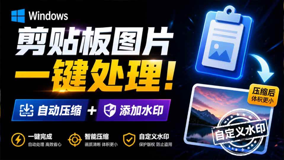 (19831期)Windows 剪贴板复制图片后,体积会暴涨数百倍?剪贴板图片一键自动压缩及添加水印工具-优优云网创