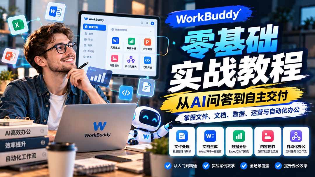（20827期）WorkBuddy零基础实战教程：从AI问答到自主交付，掌握文件、文档、数据、运营与自动化办公-优优云网创