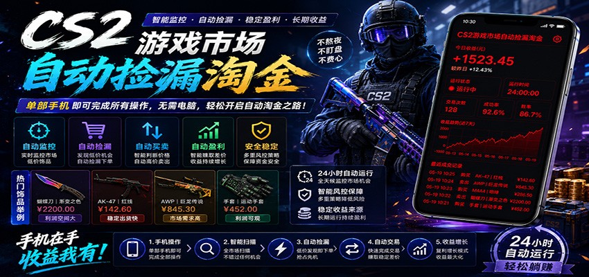 CSGO挂机捡漏项目通过利用游戏饰品交易机制，结合薄凉软件辅助捡漏，实现盈利-优优云网创