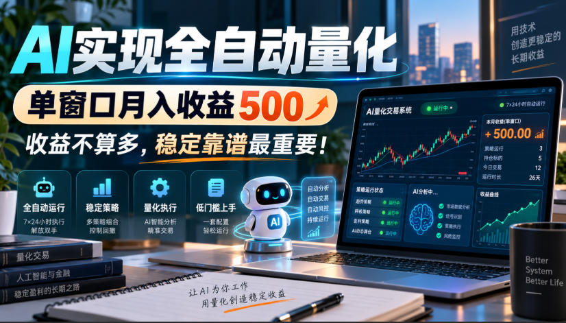 AI实现全自动量化，单窗口月入收益500，收益不算多，稳定靠谱最重要！【揭秘】-优优云网创