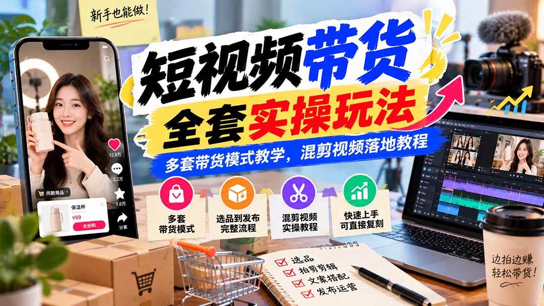 （20991期）【无水印】短视频带货全套实操玩法，多套带货模式教学，混剪视频落地教程-优优云网创