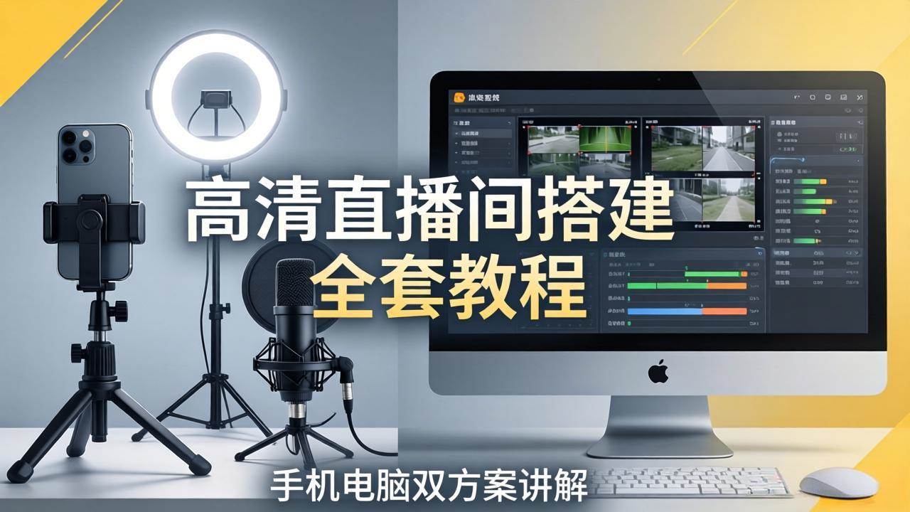 （18104期）高清直播间搭建全套教程，手机电脑双方案讲解，设备选型调试多机位实操教学-优优云网创
