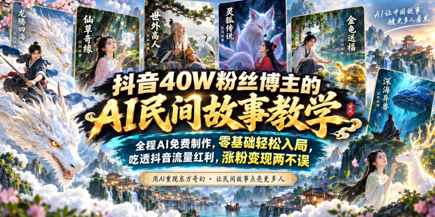抖音40W粉丝博主的AI民间故事教学，全程AI免费制作，零基础轻松入局，吃透抖音流量红利，涨粉变现两不误-优优云网创