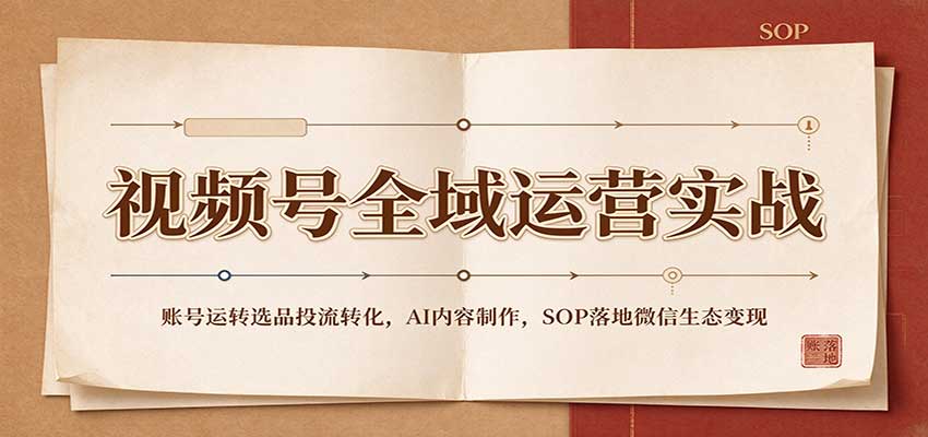 视频号全域运营实战：账号运转选品投流转化，AI内容制作，SOP落地微信生态变现-优优云网创